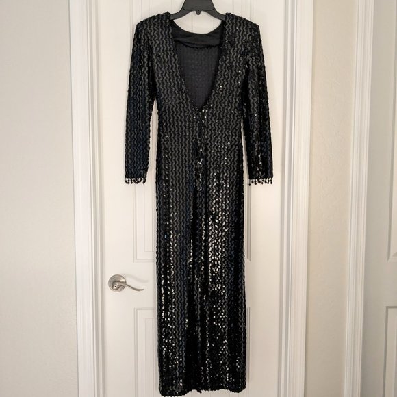 Full Length Black Sequined Gown by Degré, Size 7/8 - Picture 2 of 7